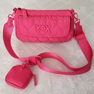 Betsey Johnson Heart Quilted Crossbody Fushia with Removable Pouch NWT